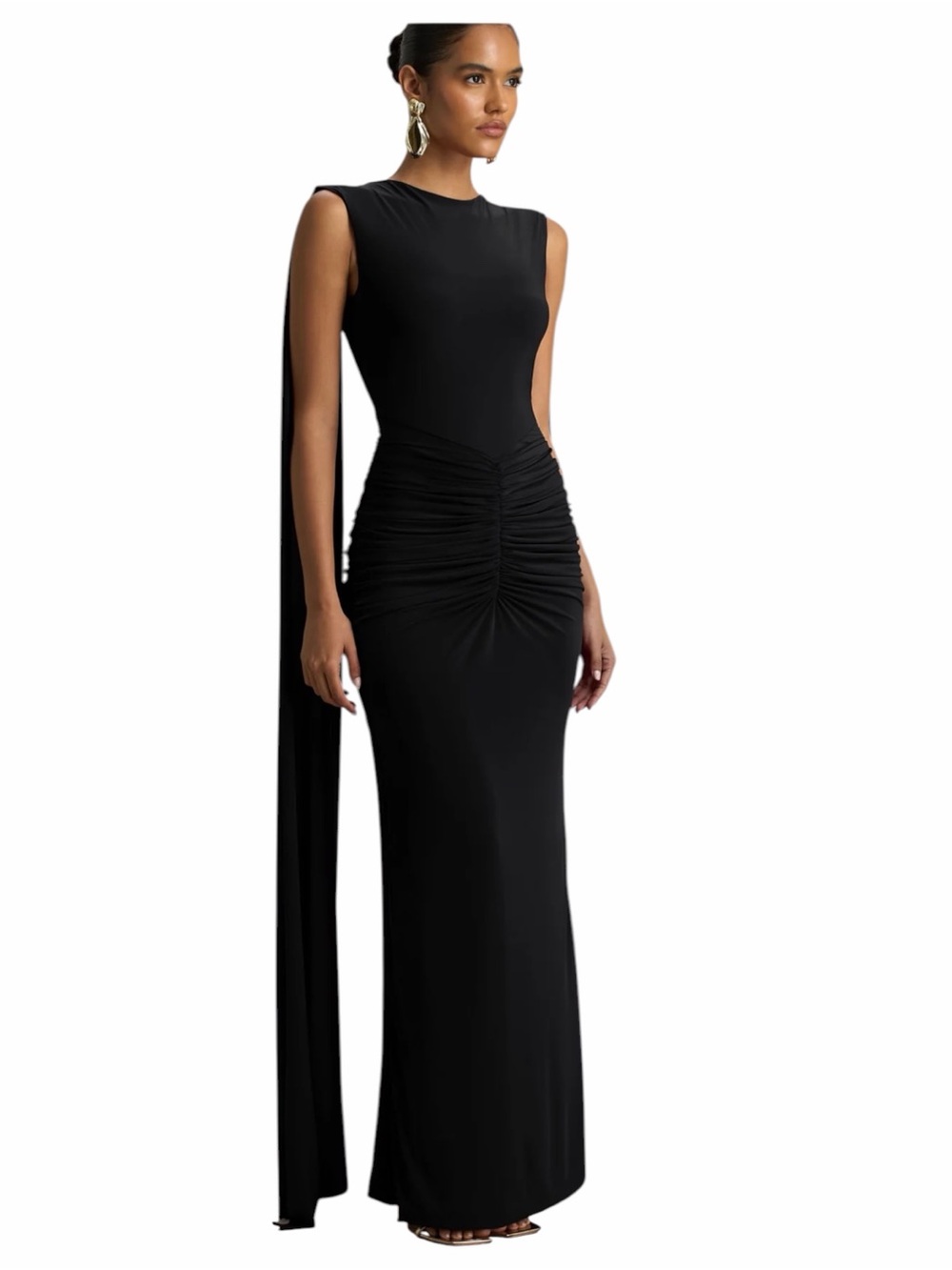 Club L London PREMIERE Black Boat-Neck Maxi Dress With Open-Back Size 12